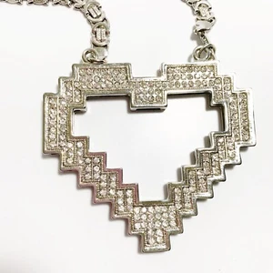 Hip Hop Silver Heart Rhinestones Interlink Chain Men Necklace Extra Large - Picture 1 of 12