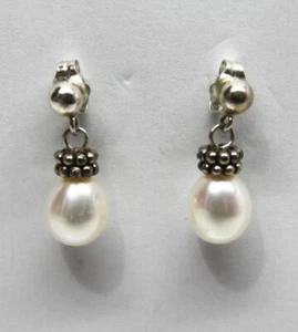 Sterling Silver Pearl Drop/Dangle Earrings, Signed with Artist Mark. - Picture 1 of 3