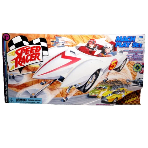 Speed Racer Mach 5 Spridle & Chim Chim Car Play Set 1999 w/ Box Cover