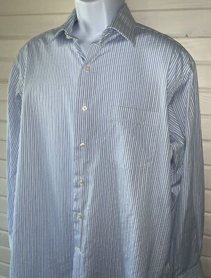 Tommy Bahama Sz 16 32/33 100% Cotton Blue White Striped Dress Shirt EUC - Image 1 of 4