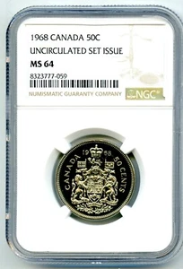 1968 CANADA 50 CENT COAT OF ARMS HALF DOLLAR NGC MS 64 UNCIRCULATED COIN - Picture 1 of 2
