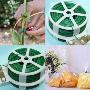 US 328FT 100M Kitchen Bag Gardening Plant Green Twist Tie Wire Roll With Cutter - Picture 1 of 19