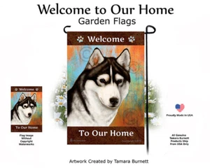 Bandera de jardín de bienvenida - Husky siberiano blanco y negro de ojos marrones 130A - Imagen 1 de 1