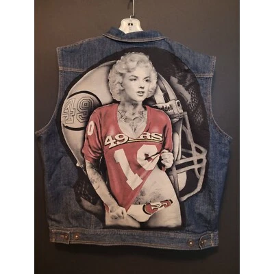 Chaleco Denim Único en Su Clase Personalizado Hecho a Mano 49ers Upcycle Adulto 4XL Foto 1 de 3