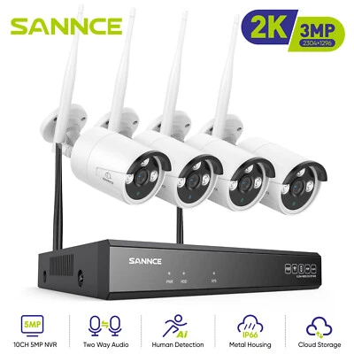 SANNCE Security Camera System Outdoor Wireless 2 Way Audio WIFI CCTV 5MP 8CH NVR