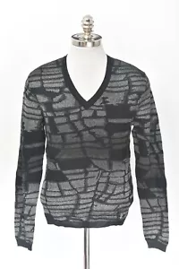 NWT VERSACE COLLECTION Black Platinum Cotton Knit Pullover V-Neck Sweater 48 / M - Picture 1 of 7