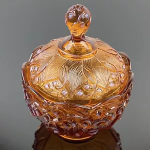 Fenton Glass Cameo Opalescent Hobnail Candy Dish Lidded Lily Of The Valley Amber - Picture 1 of 10