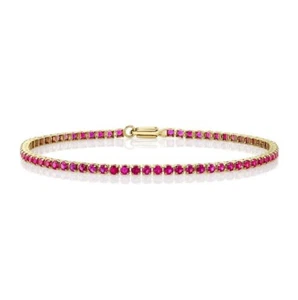 14K Yellow Gold Ruby Micro Tennis Bracelet Natural 2.80CT Round Cut Certified - Picture 1 of 3