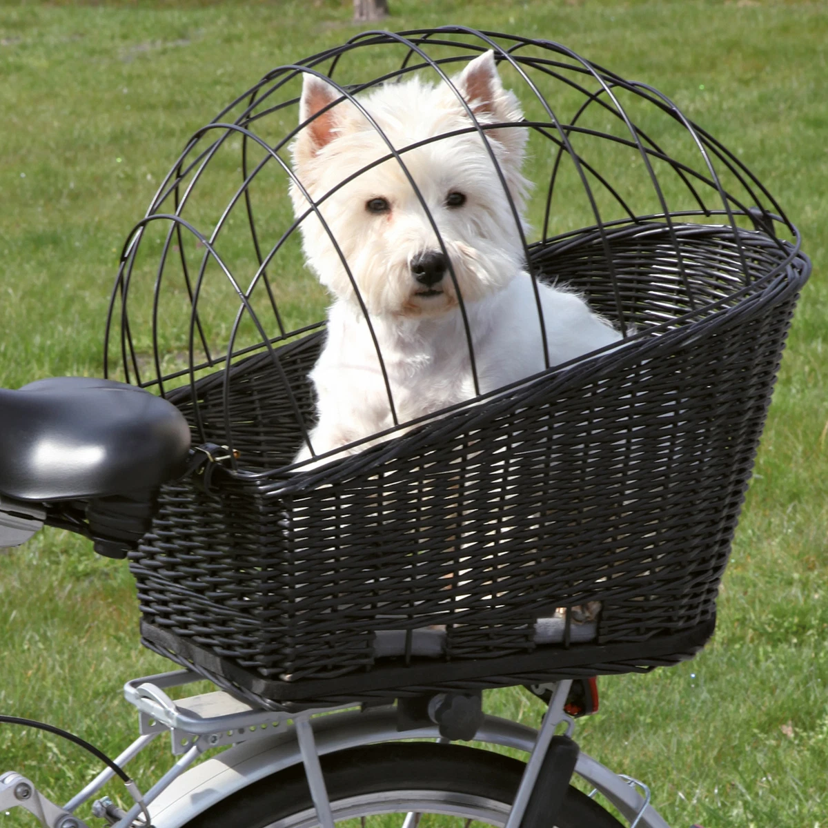 Produktbild von Fahrradkorb Für Hunde Und Katzen, Verstellbare Größe, Bequemer Und Gepolsterter Schultergurt, Sicherer Kordelzug, Herausnehmbares Innenpolster Und Seitentaschen