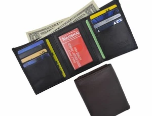 Men's Genuine Leather Trifold Credit Card ID Window Holder Black Wallet Gift New - Picture 1 of 8