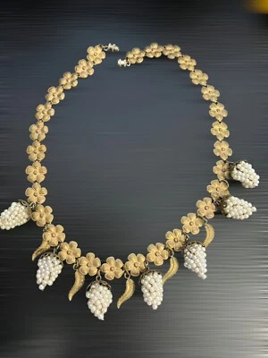 UNSIGNED Miriam Haskell Early Rare Dangly Pearl Clusters Bib Style Necklace - Image 1 of 4