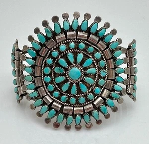 Brazalete brazalete turquesa azul punto pequeño de plata esterlina nativo americano de colección FZZ - Imagen 1 de 6