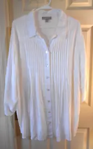 Women Within Tunic Top Plus 1X Solid White Pintuck Roll Tab Light Weight LCL 090 - Picture 1 of 6
