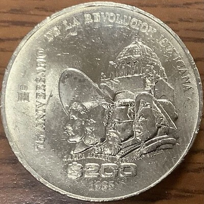 MEXICO 1985 75 ANIVERSARIO  of the Revolution $200  PESOS COIN - Image 1 of 2