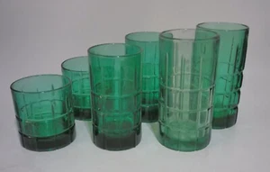 Vintage Anchor Hocking Tartan olivgrün Trinkgläser 70er Jahre, 6 Stück - Bild 1 von 4