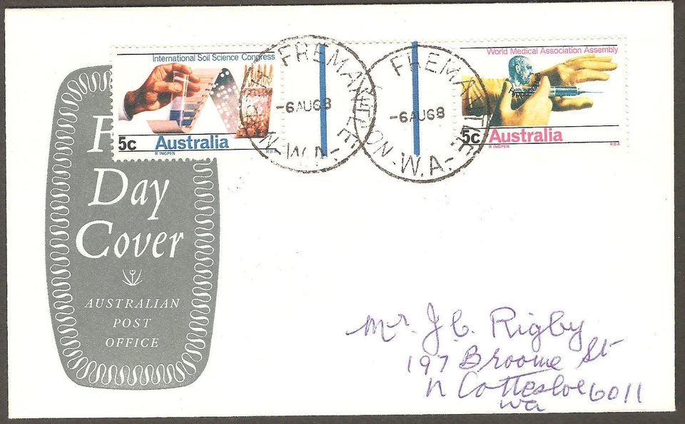 Australia 1968 5c Soil Science & Medical Conference Gutter APO Shield FDC #08 - Image 1 of 1