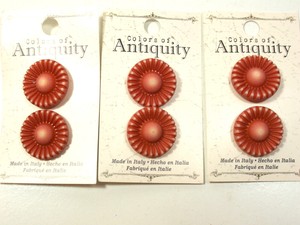 Red Orange Buttons x 6 Pieces, Plastic 7/8" Shank, Antiquity, 3 Cards, 1062