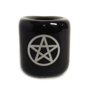 Pentacle Ceramic Spell Candle Holder (Black & Silver) for 4" Mini Chime Candles - Picture 1 of 4