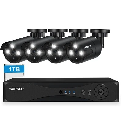 SANSCO 4CH DVR Home Outdoor CCTV HD Security Camera System Kit Night Vision IP66