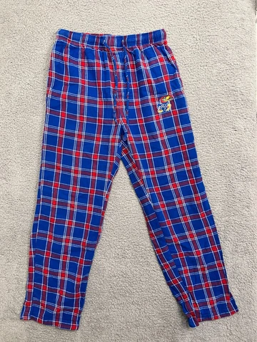 Kansas Jayhawks Flannel Pajama Pants Men's Medium Plaid Red Blue Drawstring Cover