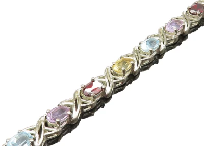 925 Silver  Vintage Topaz Garnet Citrine & Amethyst Chain Bracelet  BT8319 - Image 1 of 4