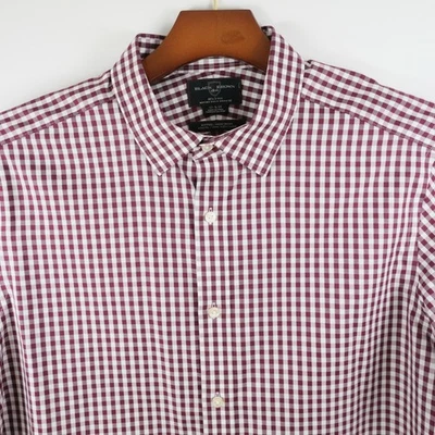 Black Brown 1826 Mens Non Iron Fitted Button Up Maroon White Plaid Shirt 17.5 - Image 1 of 4