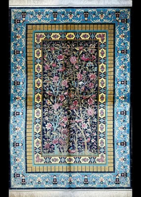 Alfombra estilo persa negra y azul 5x8, alfombra moderna para interiores de hogar Foto 1 de 4