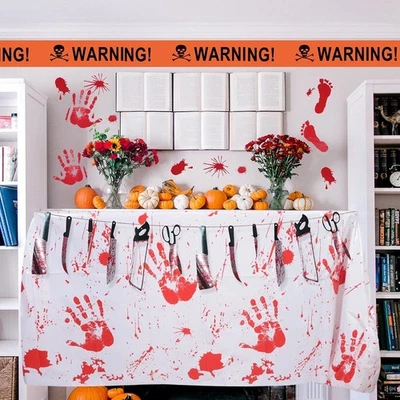 Halloween Party Supplies Horrible Banner Sticker Tablecloth Decoration Set - Image 1 of 4