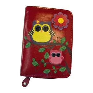 Borsa stile pelle rossa con due gufi in un albero dettaglio porta carte - Foto 1 di 6
