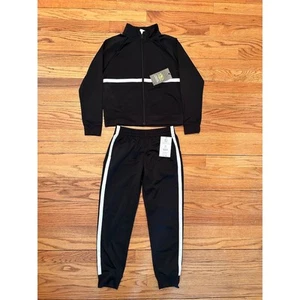 Athletic Works Girls Black Tracksuit Jacket & Sweatpants Set Size 7-8 - Picture 1 of 7