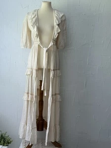 MABLE S/M Duster, Robe, Natural Woven Cotton & Lace, Layered, Boho, Ruffles - Picture 1 of 22