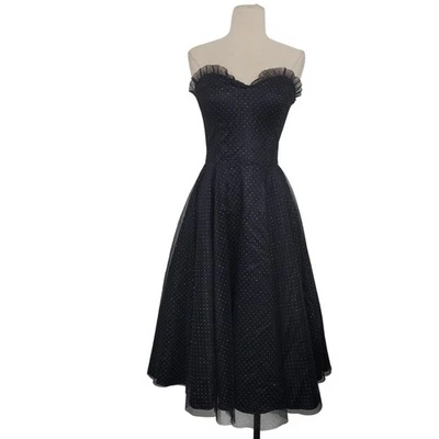 Vestido de noche sin tirantes Gunne Sax Jessica McClintock 9 negro tul brillante de colección Foto 1 de 4