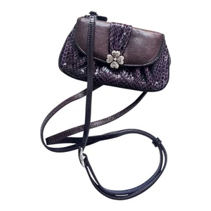 BRIGHTON Crossbody Purple Lucky Clover Heart Snakeskin Leather Mini Purse Clutch - Picture 1 of 8