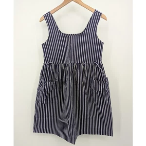 Vintage Laura Ashley Blue White Striped Pinafore Apron Small Dress HAS POCKETS - Picture 1 of 5