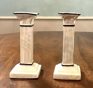 Vintage Tschechisch Opalisierend Weiß Säule Kerzenständer Kerzenhalter Schwarz Glanzware - Bild 1 von 7