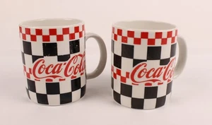 Coca-Cola Coffee Cups Red Black Checkered Gibson Mugs 1996 Lot of 2 - Picture 1 of 9