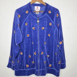 Quacker Factory Womens Sunflower Embroidered Jacket Size 2X Fall Velour Artsy - Picture 1 of 9