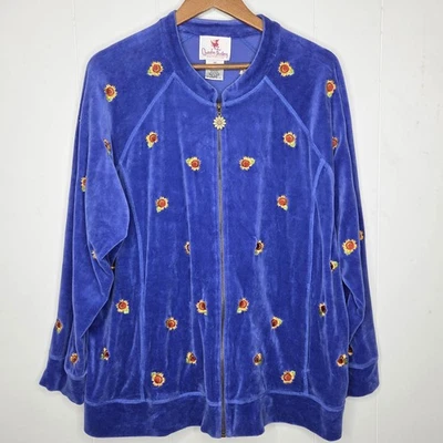 Quacker Factory Womens Sunflower Embroidered Jacket Size 2X Fall Velour Artsy - Image 1 of 4