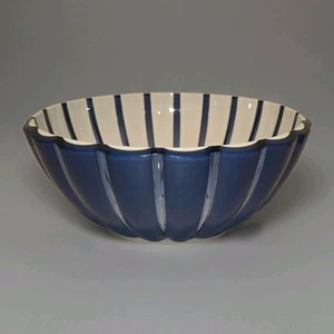 Guzzini Grace Acrylic Serving Bowl Blue White Italy Italian Ribbed Cased Salad - Picture 1 of 19