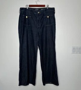 J Crew Jeans ‘96 Denim Trouser Sailor Wide Leg Dark Wash Blue Rinse Size 35 - Picture 1 of 14