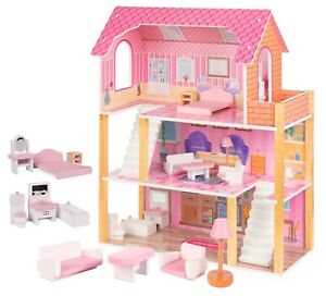 Pinkes Traumhaus für Mädchen | XXL Puppenstube mit Einrichtung Möbel aus Holz