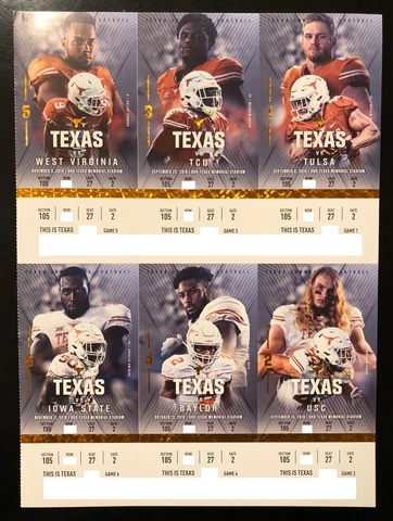 2018 Texas Longhorns Football Collectible Ticket Stub - Choose Any Home Game Cover