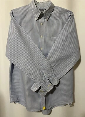 Lands End Mens Dress Button Down Shirt Striped Blue 16.5 32/33 Regular - Image 1 of 4