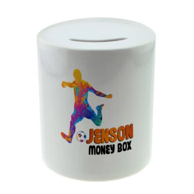 Personalised Any Name Football Savings Children Money Box Printed Gift 20 - Image 1 of 4