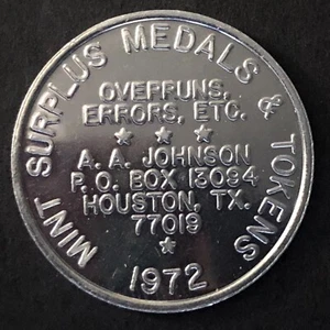 Houston, TX A.A. Johnson Collector* 1972 Alum. G/F 25c Trade Token 28.6mm - Picture 1 of 3