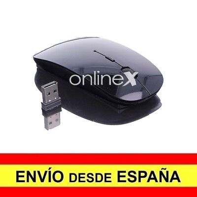 Ratón Mouse Inalámbrico Óptico LED Diseño Plano USB Wireless Negro Brillo A4044 • 3.39€