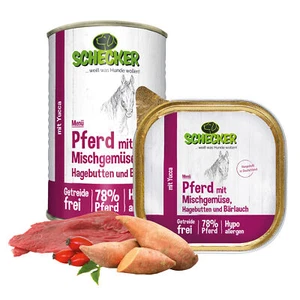 Schecker Nasssfutter - 78% Pferd mit Mischgemüse - getreidefrei - 6 x 200g   - Bild 1 von 5