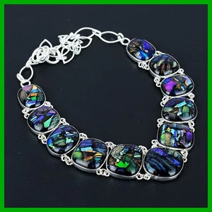 American Dichroic Glass Gemstone 925 Sterling Silver Chain Boho Necklace Jewelry - Picture 1 of 6