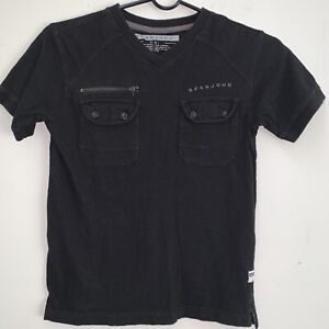 Sean John Black Cotton T-Shirt With Zipper And Pockets Size S (8) Boys 
