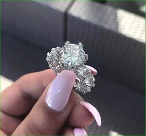 3Ct Round Cut Lab Created Diamond Women's Wedding Ring 14K White Gold Plated - Picture 1 of 4